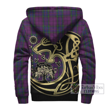 Wardlaw Tartan Sherpa Hoodie with Family Crest Celtic Wolf Style