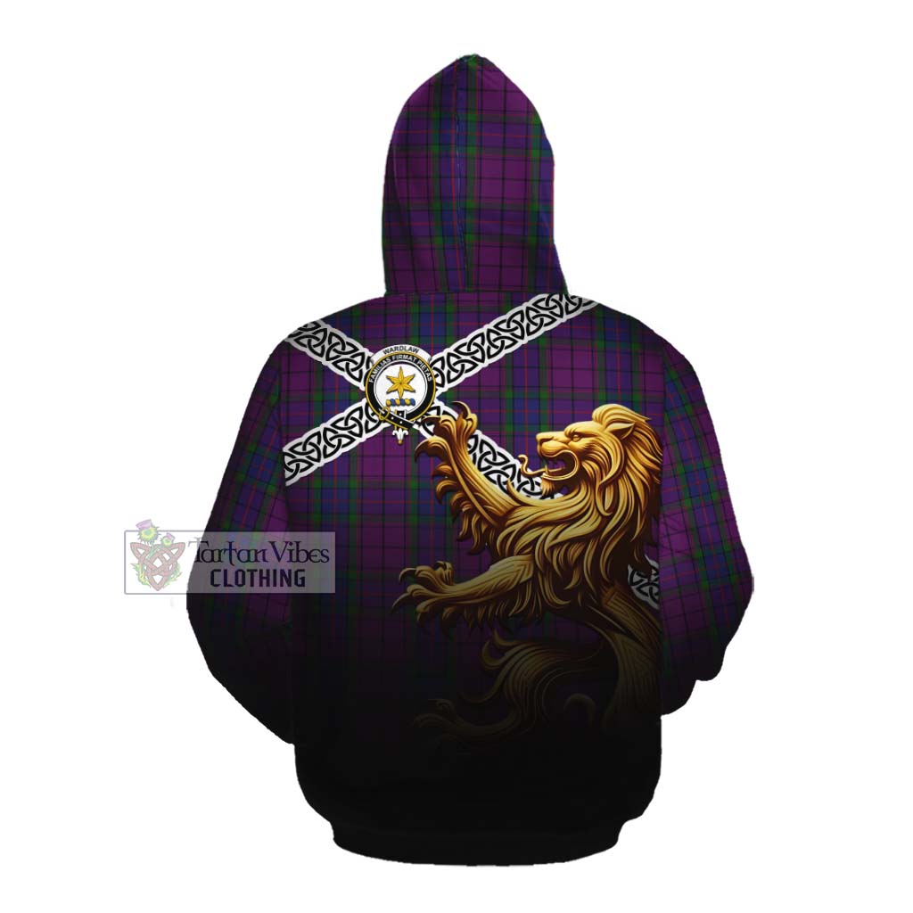 Tartan Vibes Clothing Wardlaw Crest Tartan Cotton Hoodie with Golden Lion Emblem Celtic Style