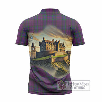 Wardlaw Tartan Family Crest Zipper Polo Shirt with Scottish Ancient Castle Style