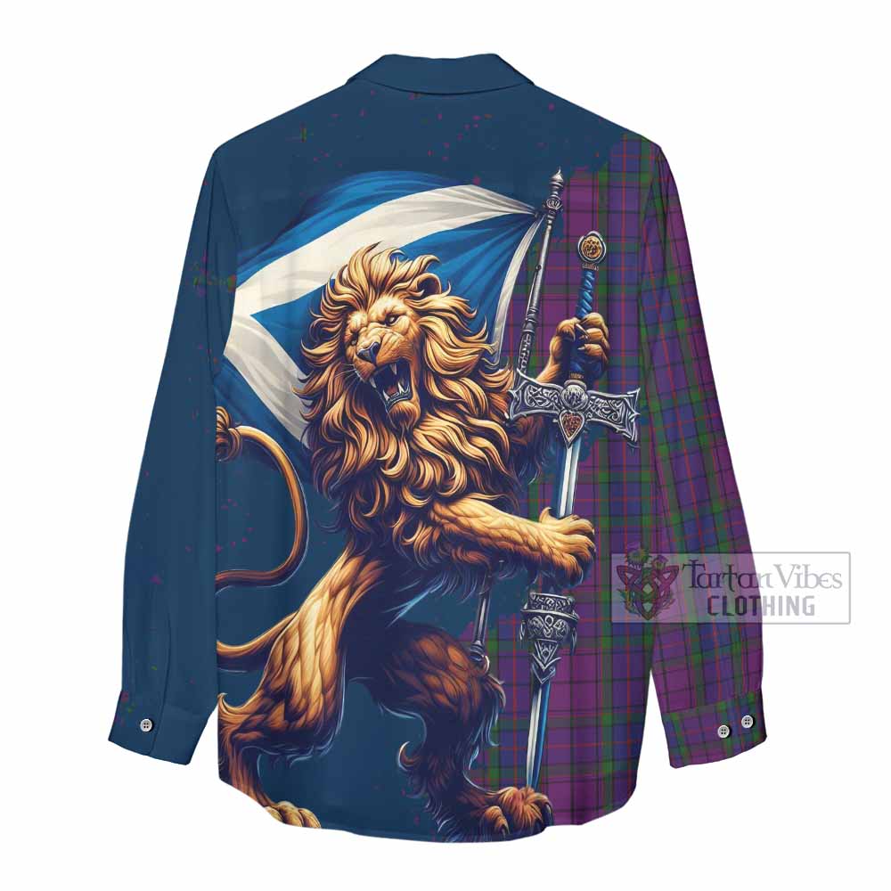 Tartan Vibes Clothing Wardlaw Tartan Family Crest Women's Casual Shirt with Scottish Majestic Lion