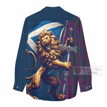 Tartan Vibes Clothing Wardlaw Tartan Family Crest Women's Casual Shirt with Scottish Majestic Lion