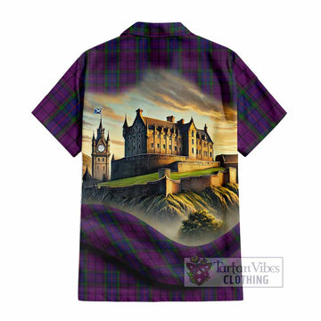 Tartan Vibes Clothing Wardlaw Tartan Family Crest Short Sleeve Button Shirt with Scottish Ancient Castle Style