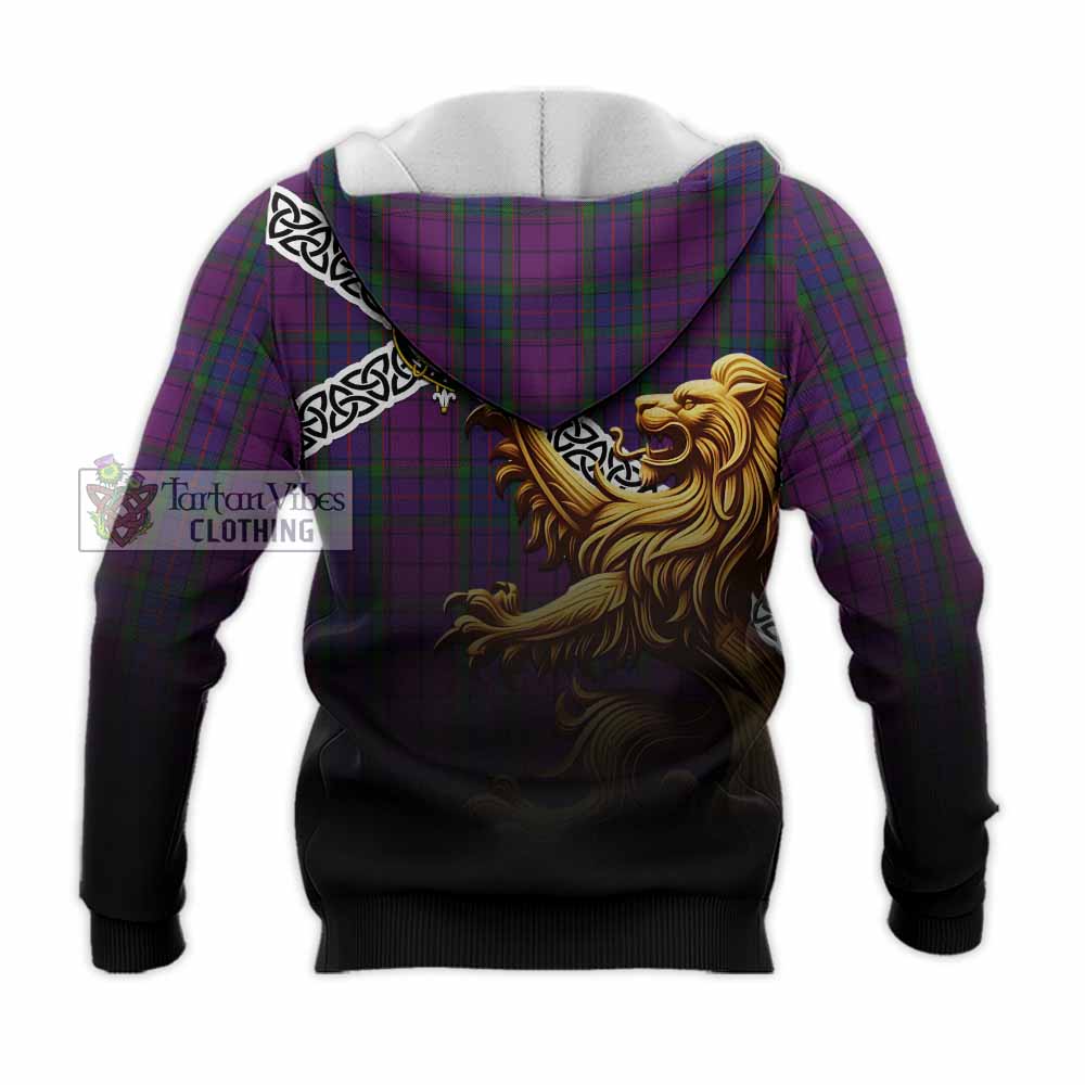 Tartan Vibes Clothing Wardlaw Crest Tartan Knitted Hoodie with Golden Lion Emblem Celtic Style