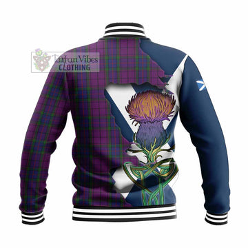 Tartan Vibes Clothing Wardlaw Tartan Family Crest Baseball Jacket Scottish Thistle Celtic Inspired