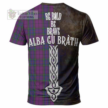Tartan Vibes Clothing Wardlaw Tartan Family Crest T-Shirt Alba Gu Brath Be Brave Lion Ancient Style
