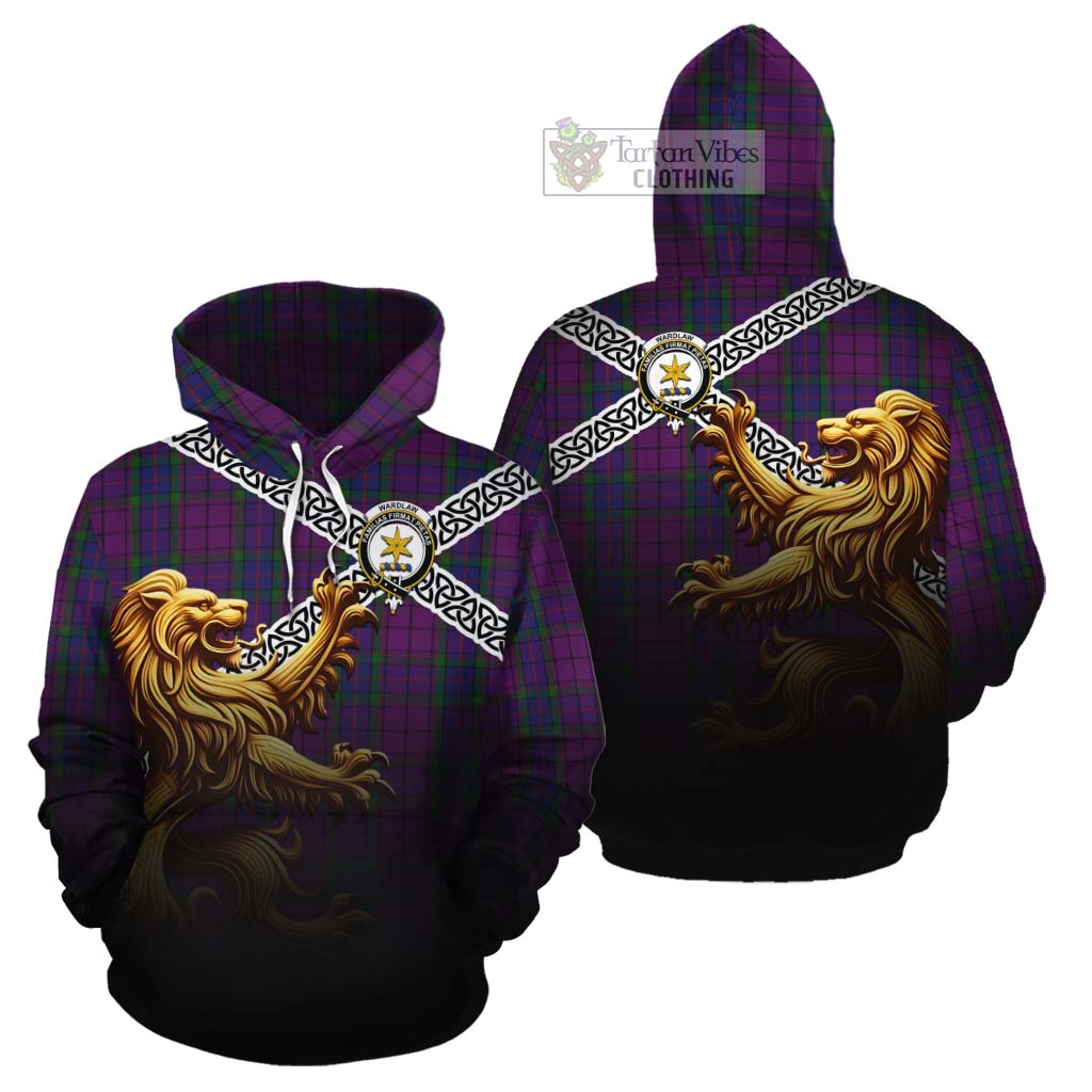 Tartan Vibes Clothing Wardlaw Crest Tartan Cotton Hoodie with Golden Lion Emblem Celtic Style