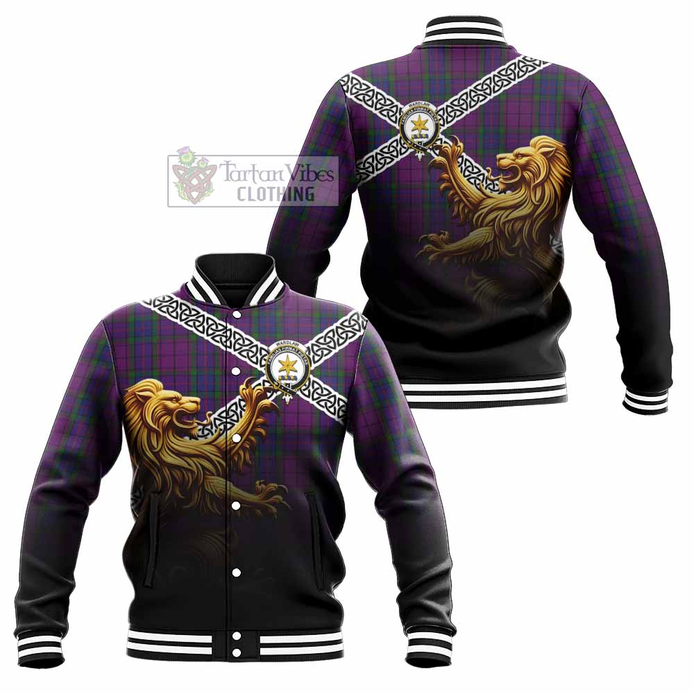 Tartan Vibes Clothing Wardlaw Crest Tartan Baseball Jacket with Golden Lion Emblem Celtic Style