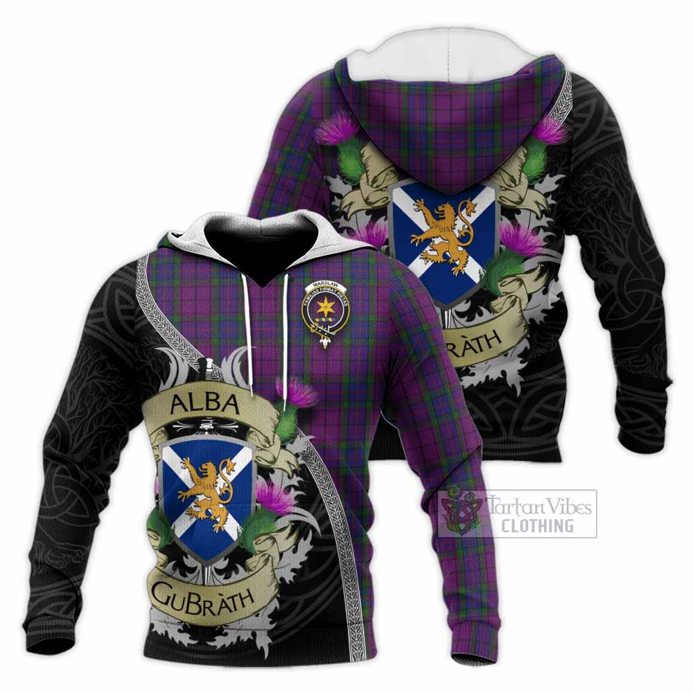 Tartan Vibes Clothing Wardlaw Tartan Family Crest Knitted Hoodie Lion Rampant Royal Thistle Shield Celtic Inspired