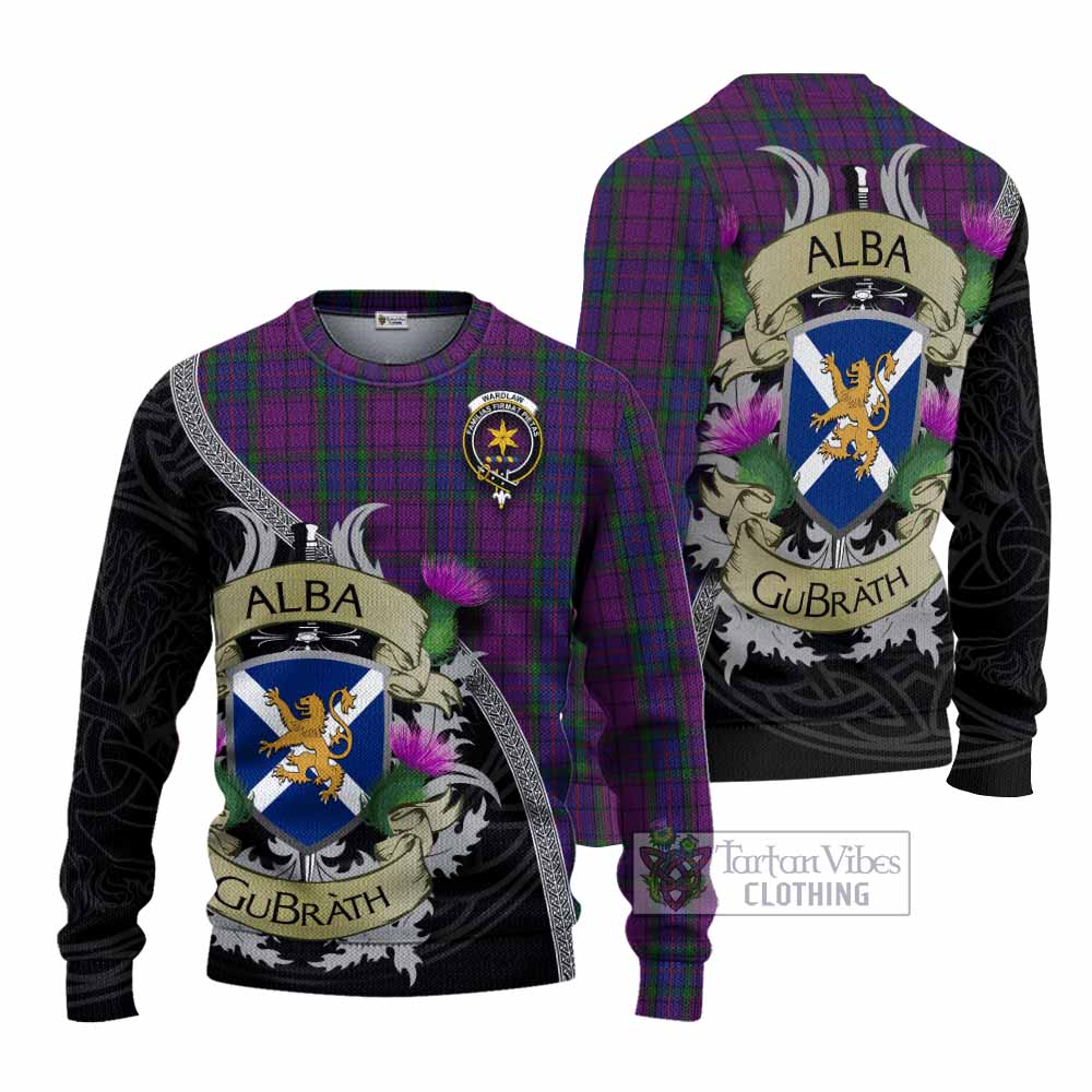 Tartan Vibes Clothing Wardlaw Tartan Family Crest Knitted Sweater Lion Rampant Royal Thistle Shield Celtic Inspired