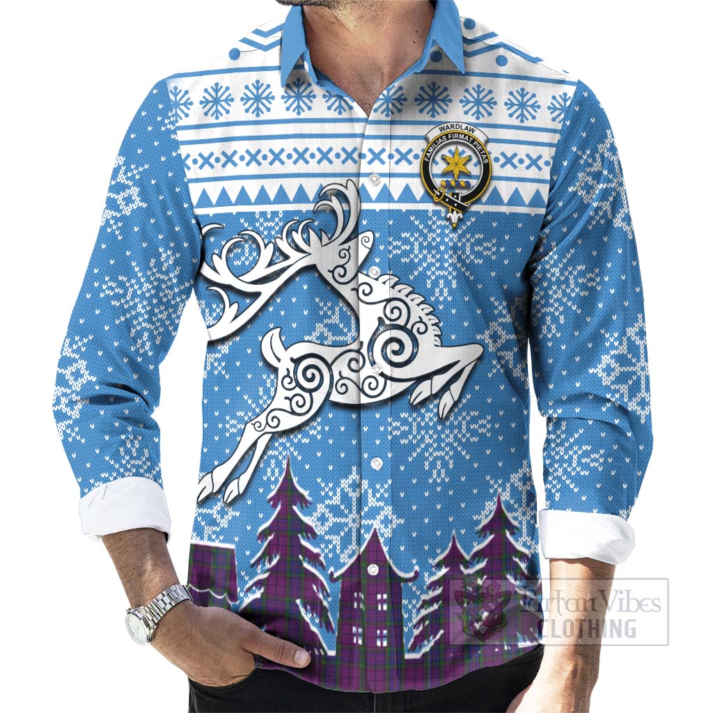 Tartan Vibes Clothing Wardlaw Clan Christmas Long Sleeve Button Shirt Celtic Reindeer Style