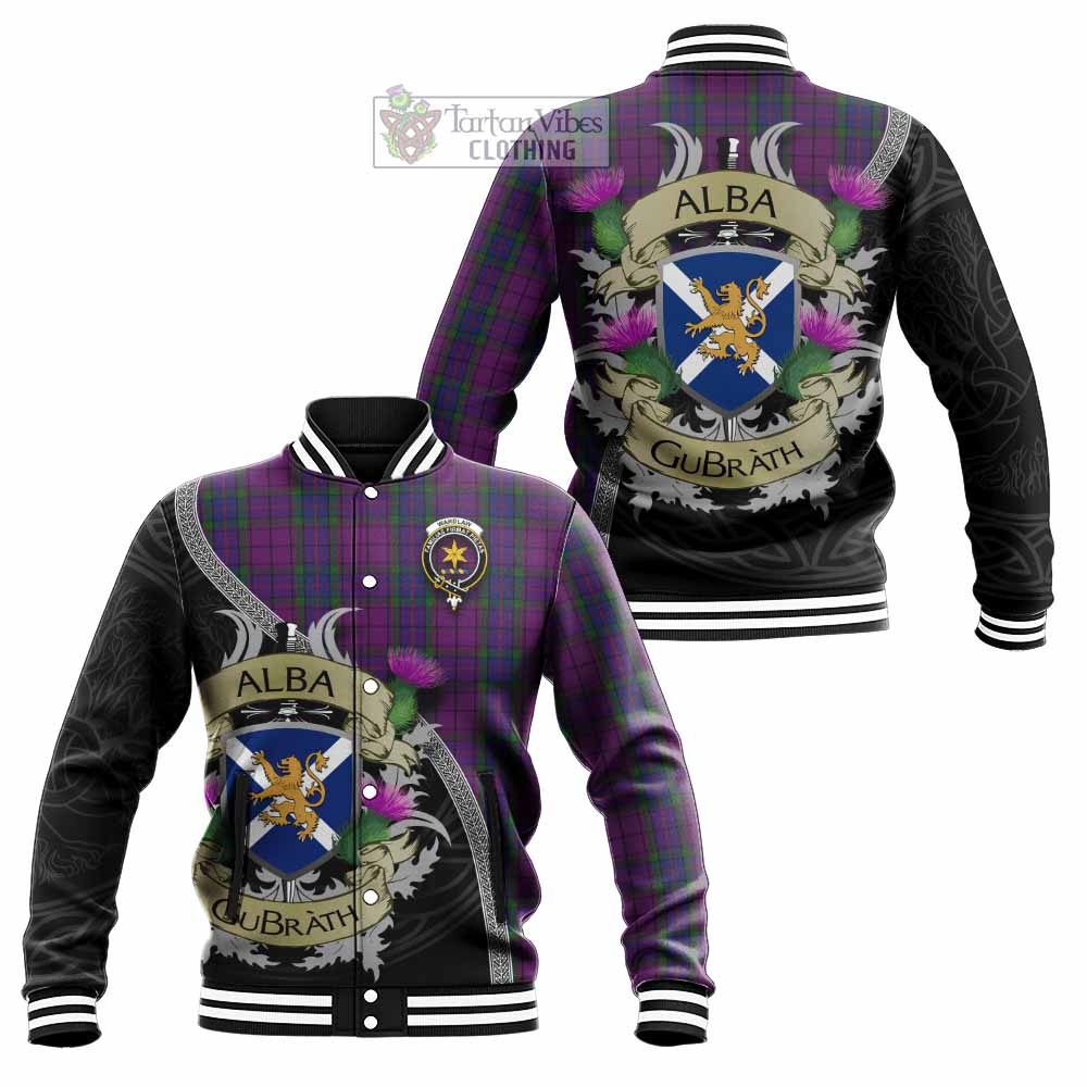 Tartan Vibes Clothing Wardlaw Tartan Family Crest Baseball Jacket Lion Rampant Royal Thistle Shield Celtic Inspired