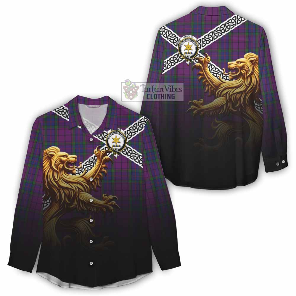 Tartan Vibes Clothing Wardlaw Crest Tartan Women's Casual Shirt with Golden Lion Emblem Celtic Style