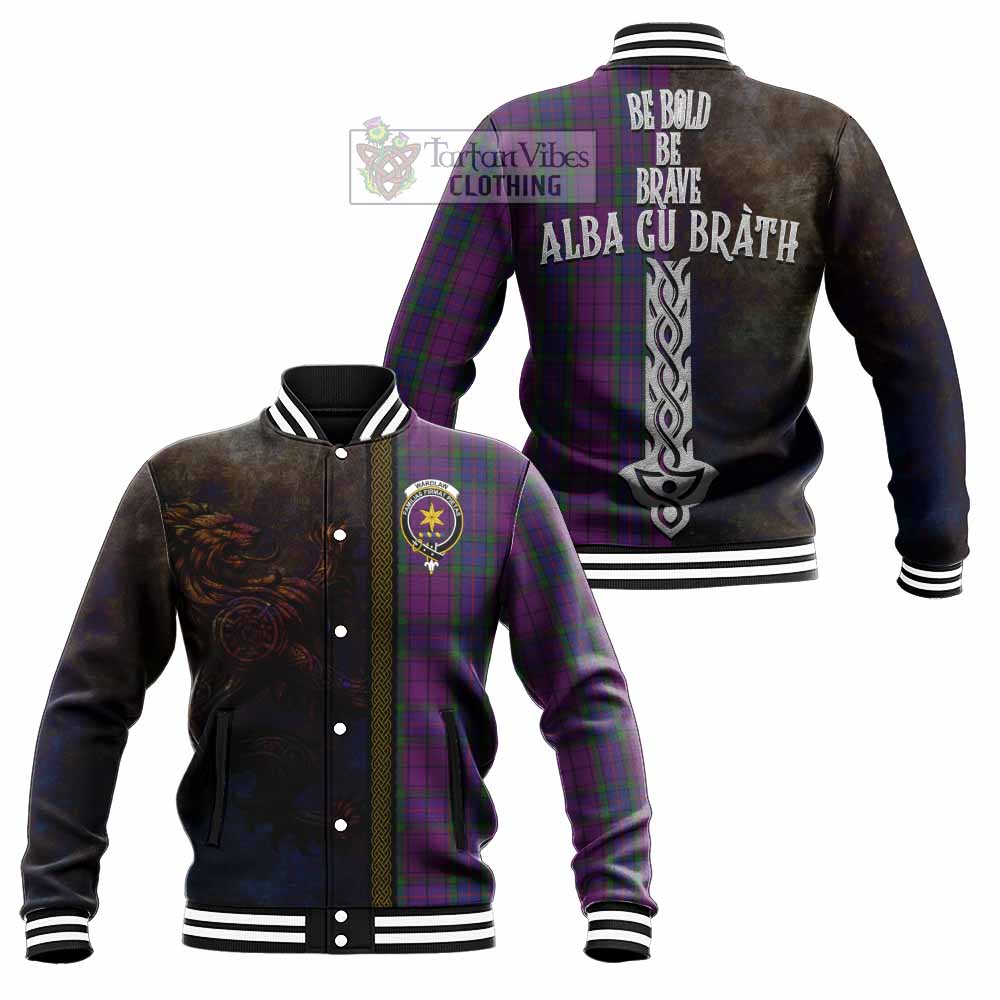 Tartan Vibes Clothing Wardlaw Tartan Family Crest Baseball Jacket Alba Gu Brath Be Brave Lion Ancient Style