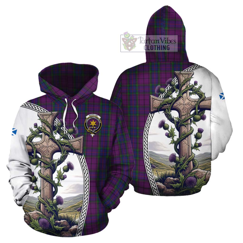 Tartan Vibes Clothing Wardlaw Tartan Cotton Hoodie with Family Crest and St. Andrew's Cross Accented by Thistle Vines