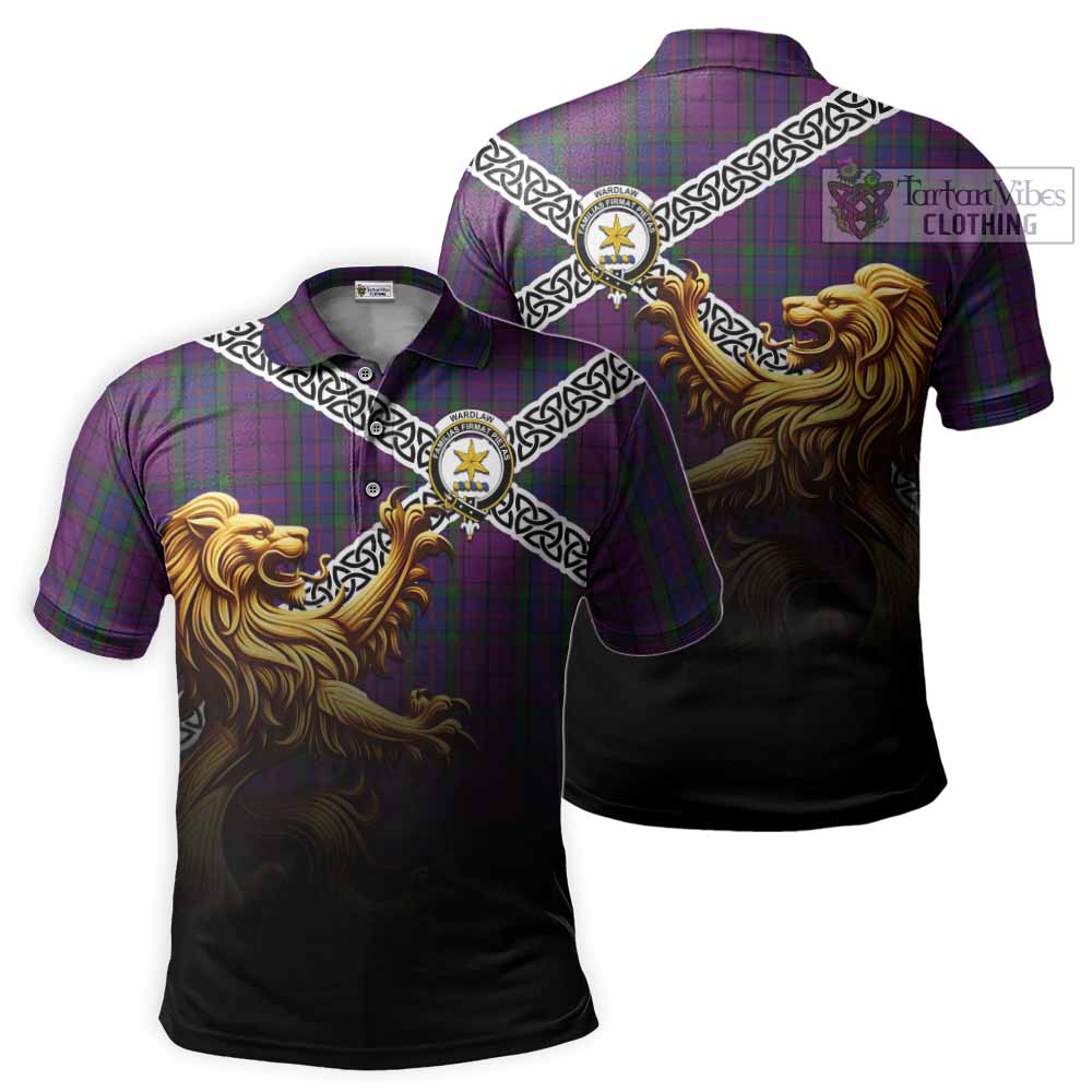 Tartan Vibes Clothing Wardlaw Crest Tartan Polo Shirt with Golden Lion Emblem Celtic Style