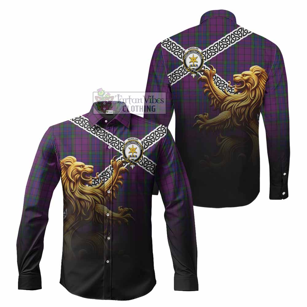 Tartan Vibes Clothing Wardlaw Crest Tartan Long Sleeve Button Shirt with Golden Lion Emblem Celtic Style