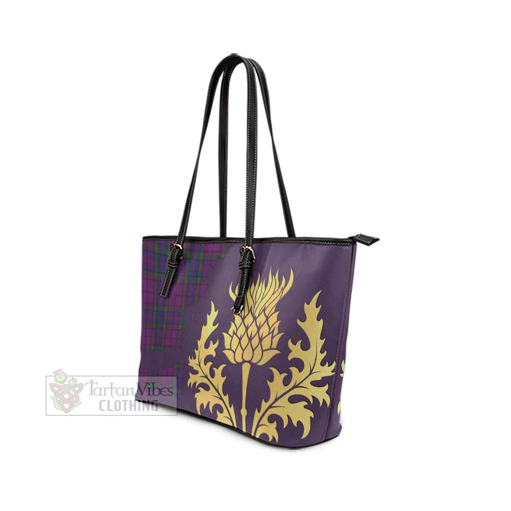 Tartan Vibes Clothing Wardlaw Tartan Leather Tote Bag Gold Thistle Style