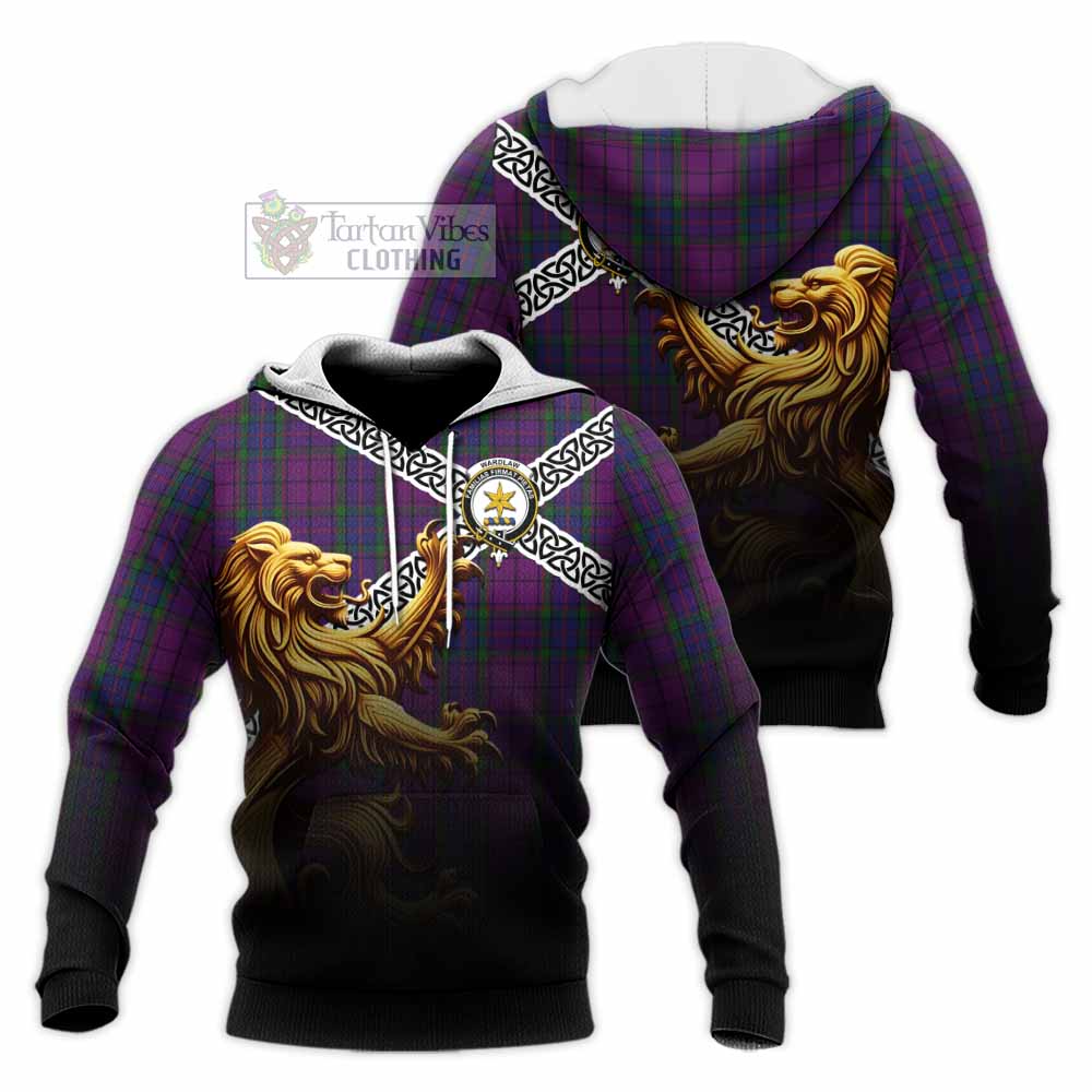 Tartan Vibes Clothing Wardlaw Crest Tartan Knitted Hoodie with Golden Lion Emblem Celtic Style