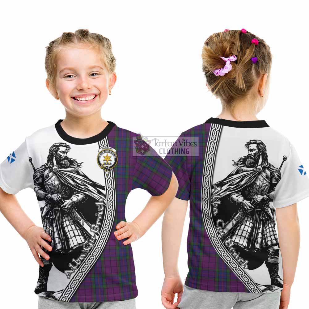Wardlaw Tartan Clan Crest Kid T-Shirt with Highlander Warrior Celtic Style