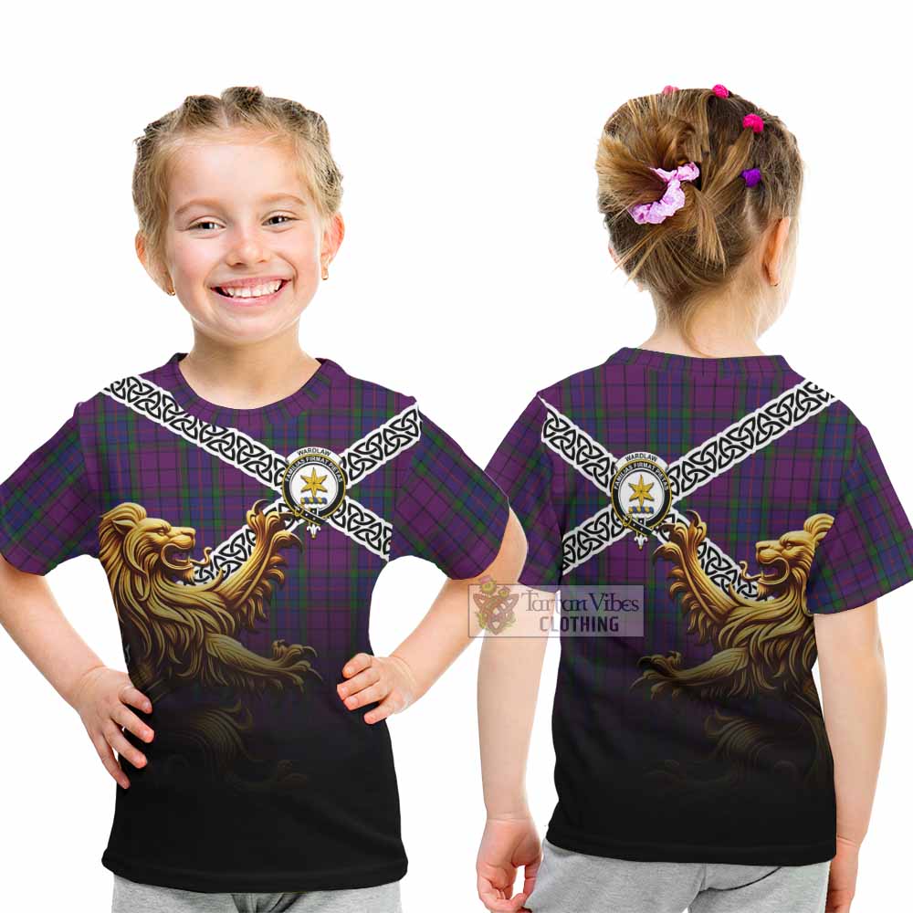 Tartan Vibes Clothing Wardlaw Crest Tartan Kid T-Shirt with Golden Lion Emblem Celtic Style