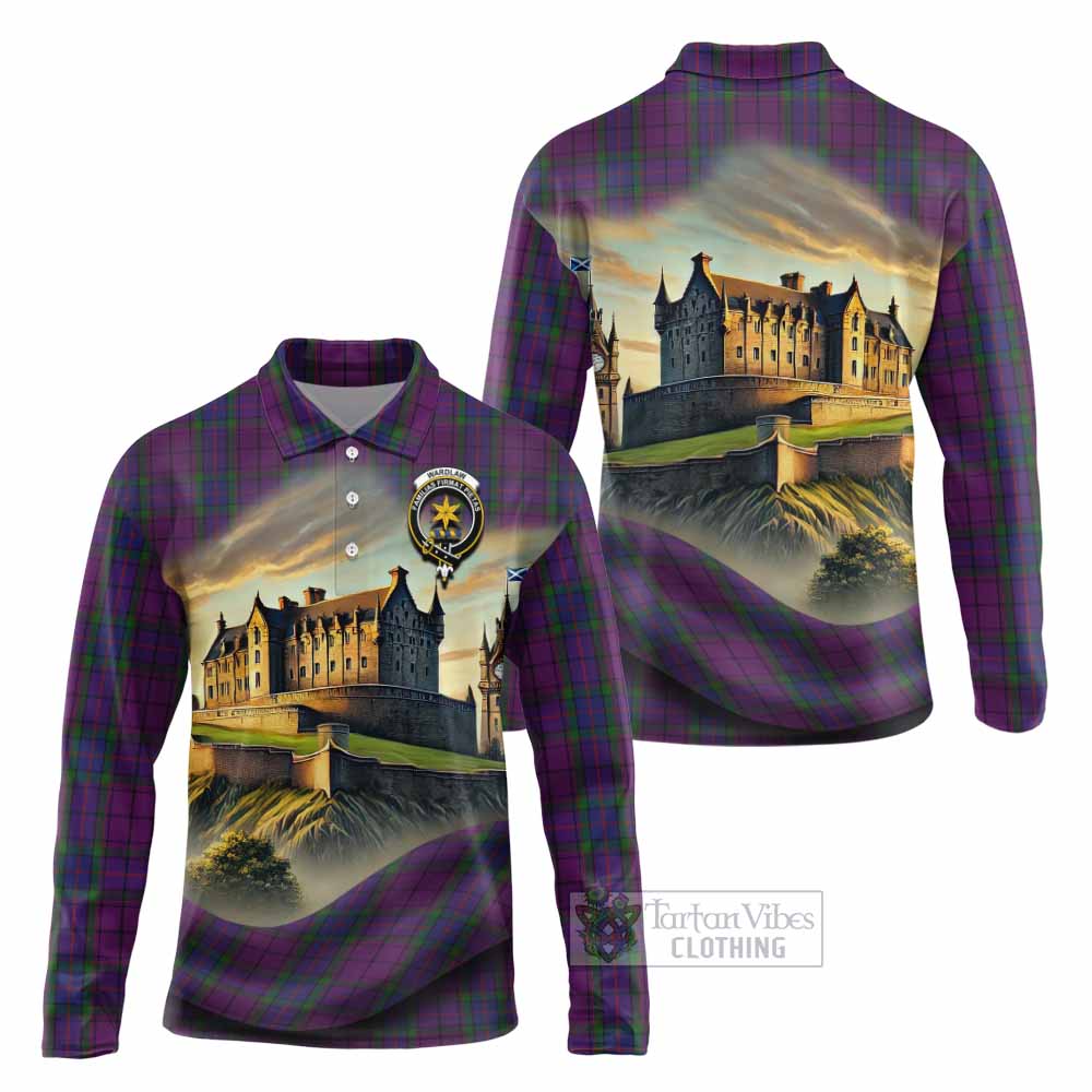 Tartan Vibes Clothing Wardlaw Tartan Family Crest Long Sleeve Polo Shirt with Scottish Ancient Castle Style