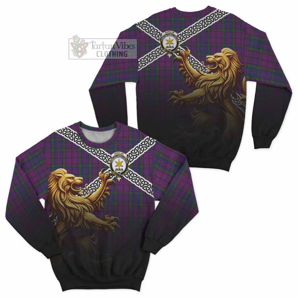 Tartan Vibes Clothing Wardlaw Crest Tartan Sweatshirt with Golden Lion Emblem Celtic Style