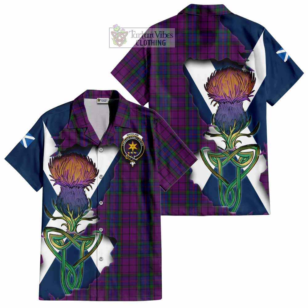 Tartan Vibes Clothing Wardlaw Tartan Family Crest Short Sleeve Button Shirt Scottish Thistle Celtic Inspired