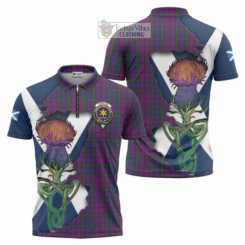 Tartan Vibes Clothing Wardlaw Tartan Family Crest Zipper Polo Shirt Scottish Thistle Celtic Inspired