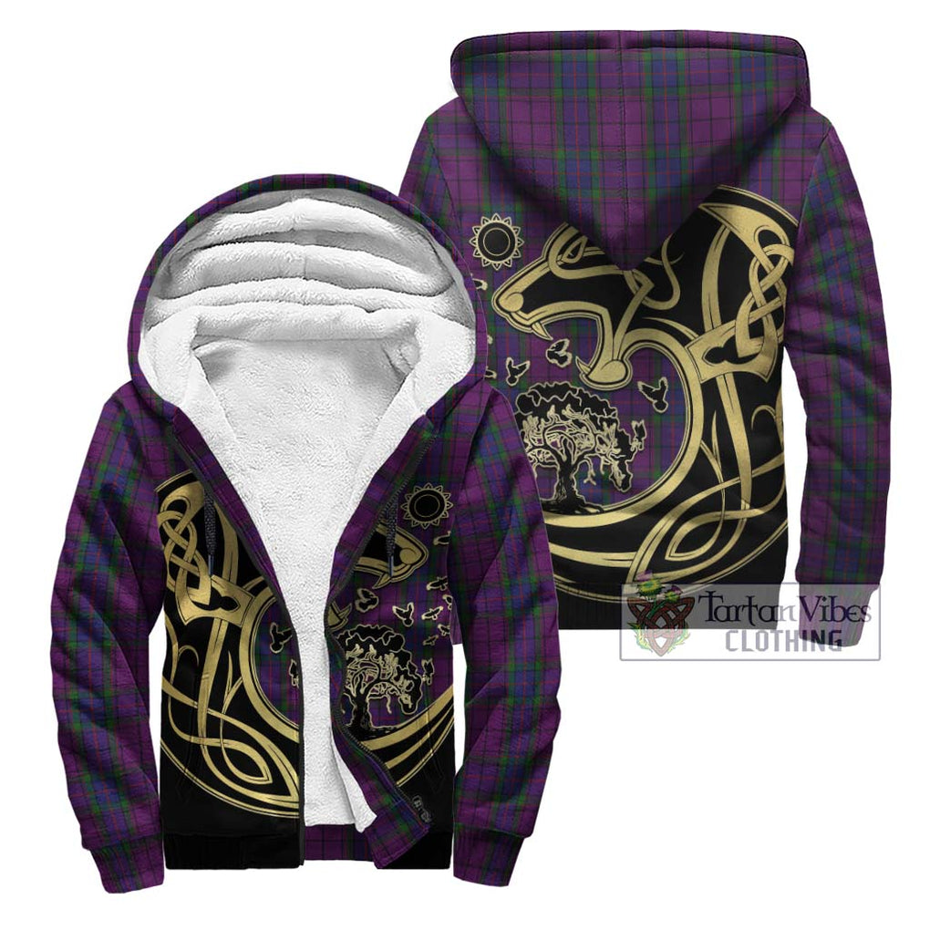 Wardlaw Tartan Sherpa Hoodie with Family Crest Celtic Wolf Style Unisex - Tartan Vibes Clothing