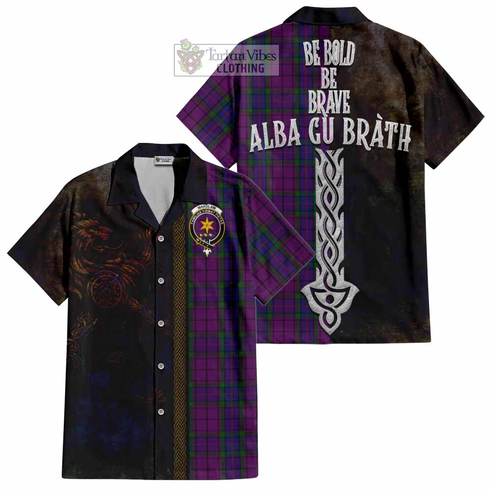Tartan Vibes Clothing Wardlaw Tartan Family Crest Short Sleeve Button Shirt Alba Gu Brath Be Brave Lion Ancient Style