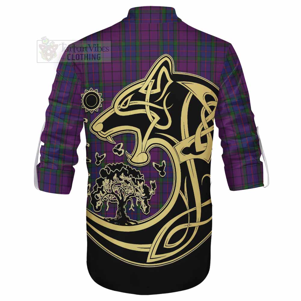 Tartan Vibes Clothing Wardlaw Tartan Ghillie Kilt Shirt with Family Crest Celtic Wolf Style