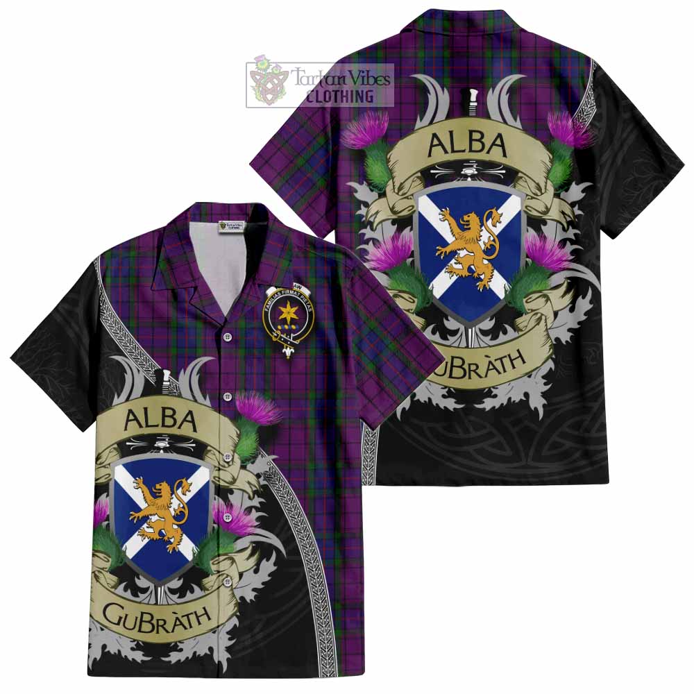 Tartan Vibes Clothing Wardlaw Tartan Family Crest Short Sleeve Button Shirt Lion Rampant Royal Thistle Shield Celtic Inspired