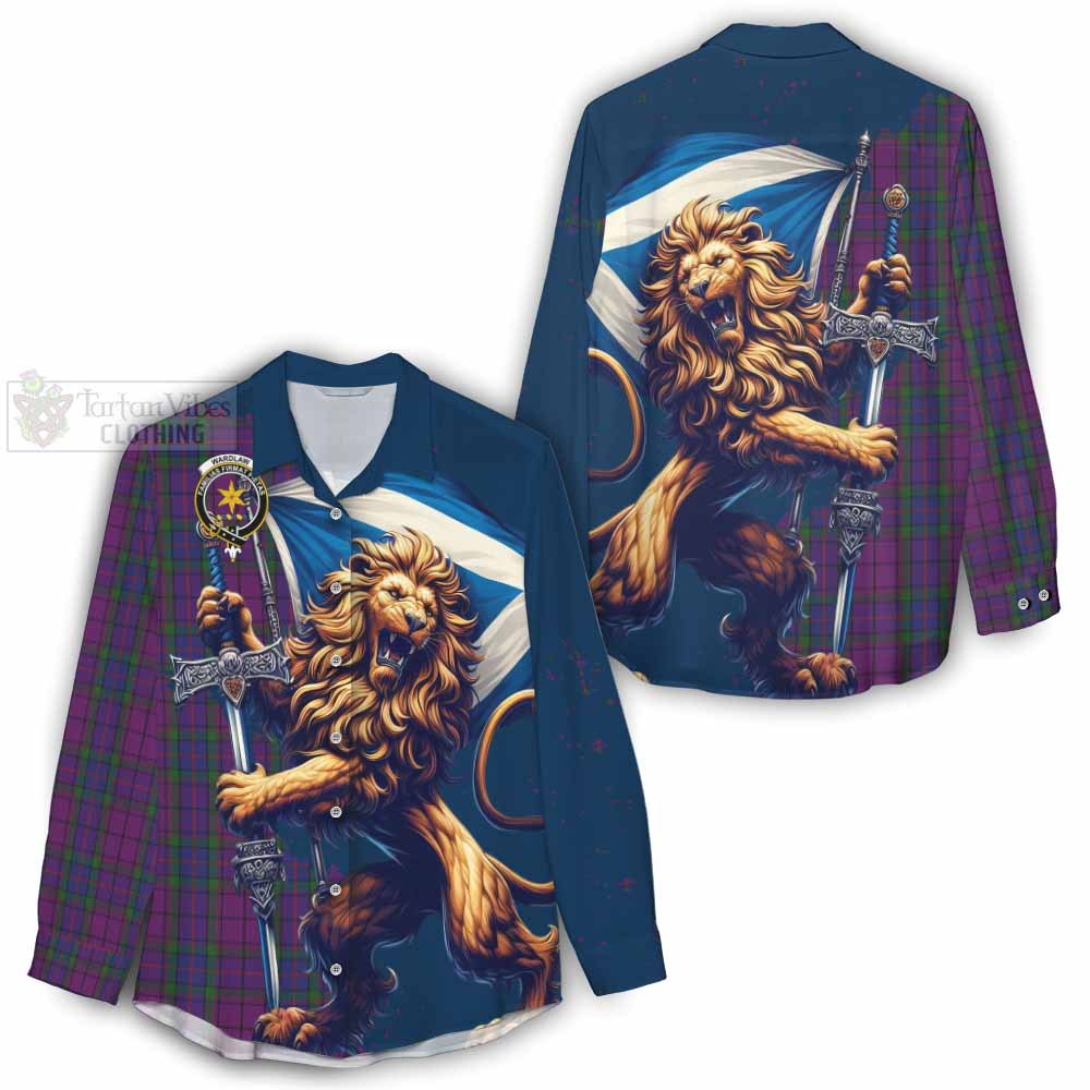 Tartan Vibes Clothing Wardlaw Tartan Family Crest Women's Casual Shirt with Scottish Majestic Lion