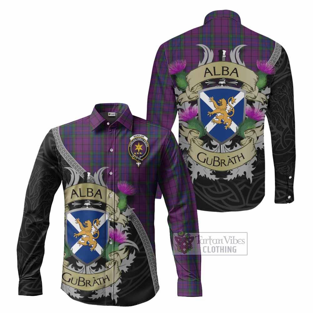 Tartan Vibes Clothing Wardlaw Tartan Family Crest Long Sleeve Button Shirt Lion Rampant Royal Thistle Shield Celtic Inspired