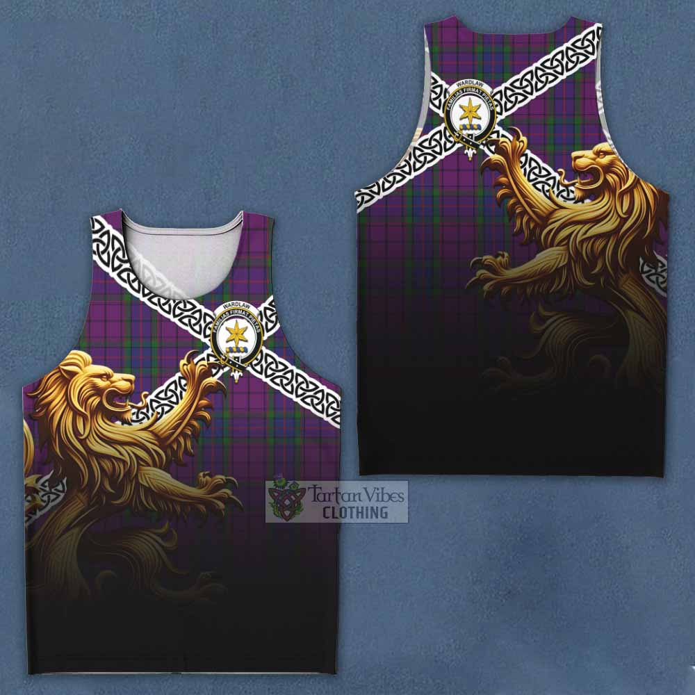 Tartan Vibes Clothing Wardlaw Crest Tartan Men's Tank Top with Golden Lion Emblem Celtic Style