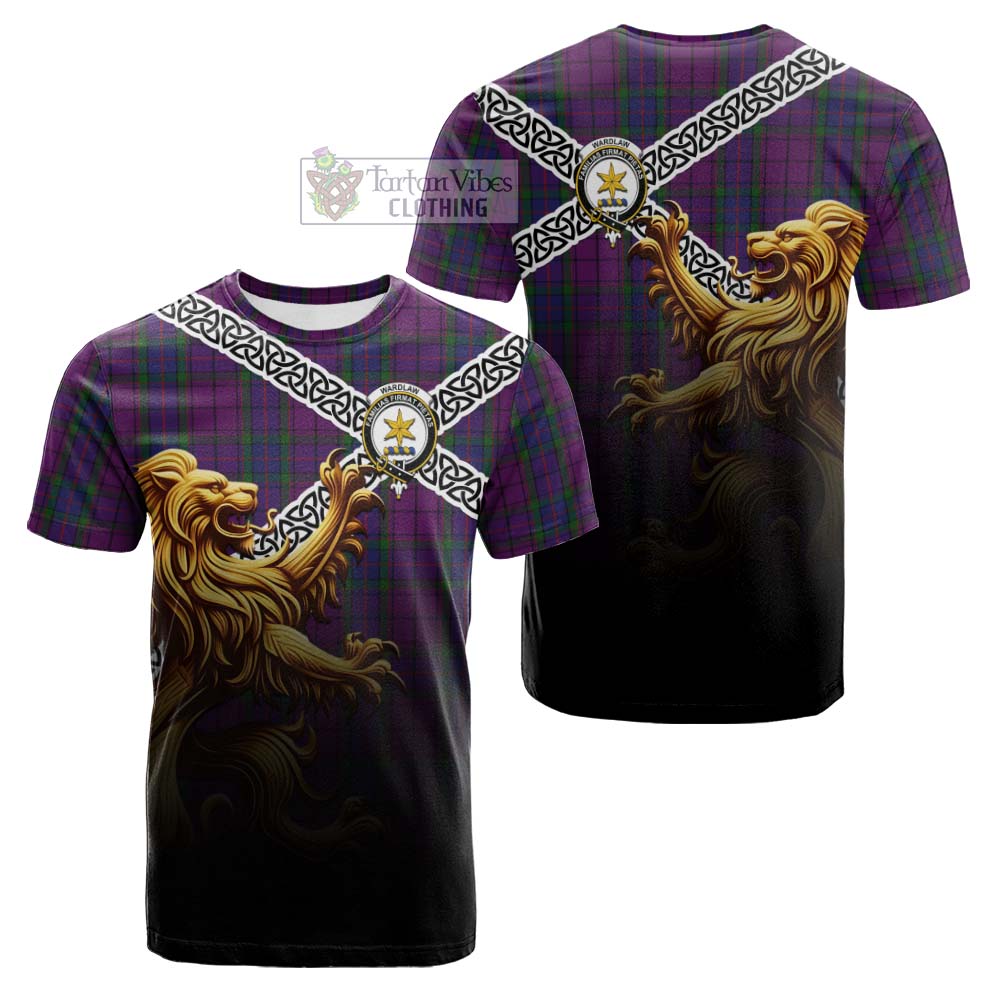 Tartan Vibes Clothing Wardlaw Crest Tartan Cotton T-shirt with Golden Lion Emblem Celtic Style