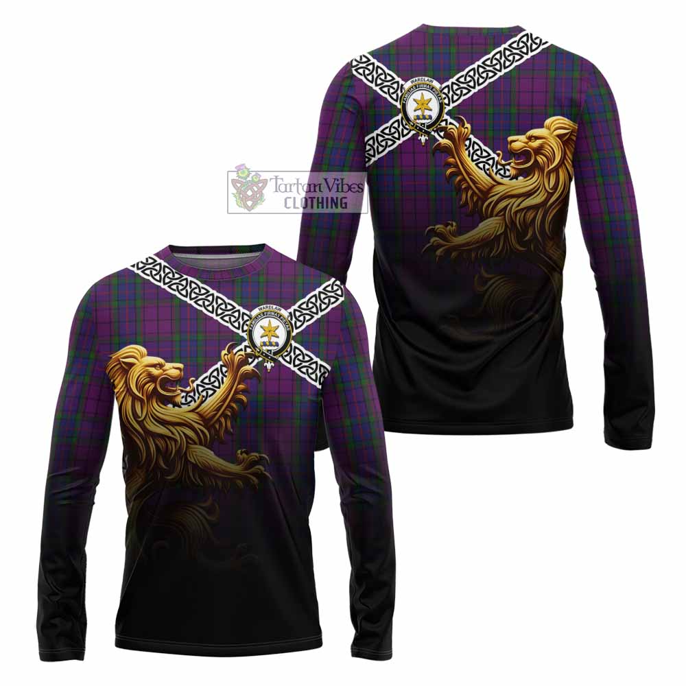 Tartan Vibes Clothing Wardlaw Crest Tartan Long Sleeve T-Shirt with Golden Lion Emblem Celtic Style