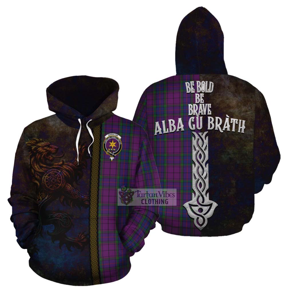 Tartan Vibes Clothing Wardlaw Tartan Family Crest Cotton Hoodie Alba Gu Brath Be Brave Lion Ancient Style
