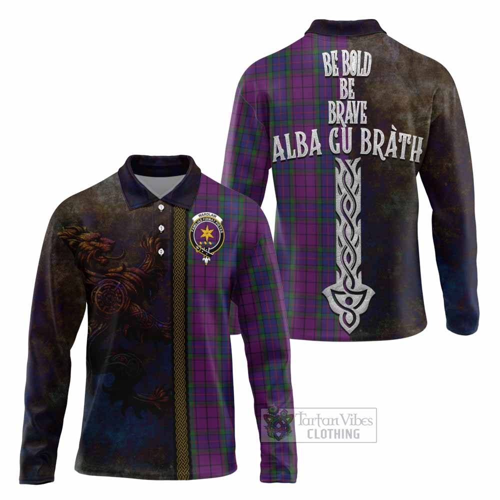 Tartan Vibes Clothing Wardlaw Tartan Family Crest Long Sleeve Polo Shirt Alba Gu Brath Be Brave Lion Ancient Style
