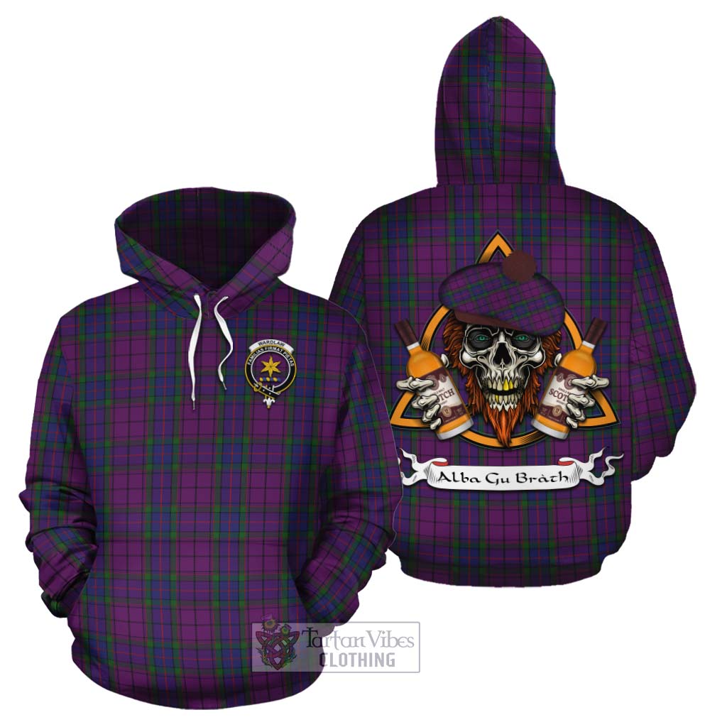 Tartan Vibes Clothing Wardlaw Tartan Cotton Hoodie with Family Crest and Bearded Skull Holding Bottles of Whiskey