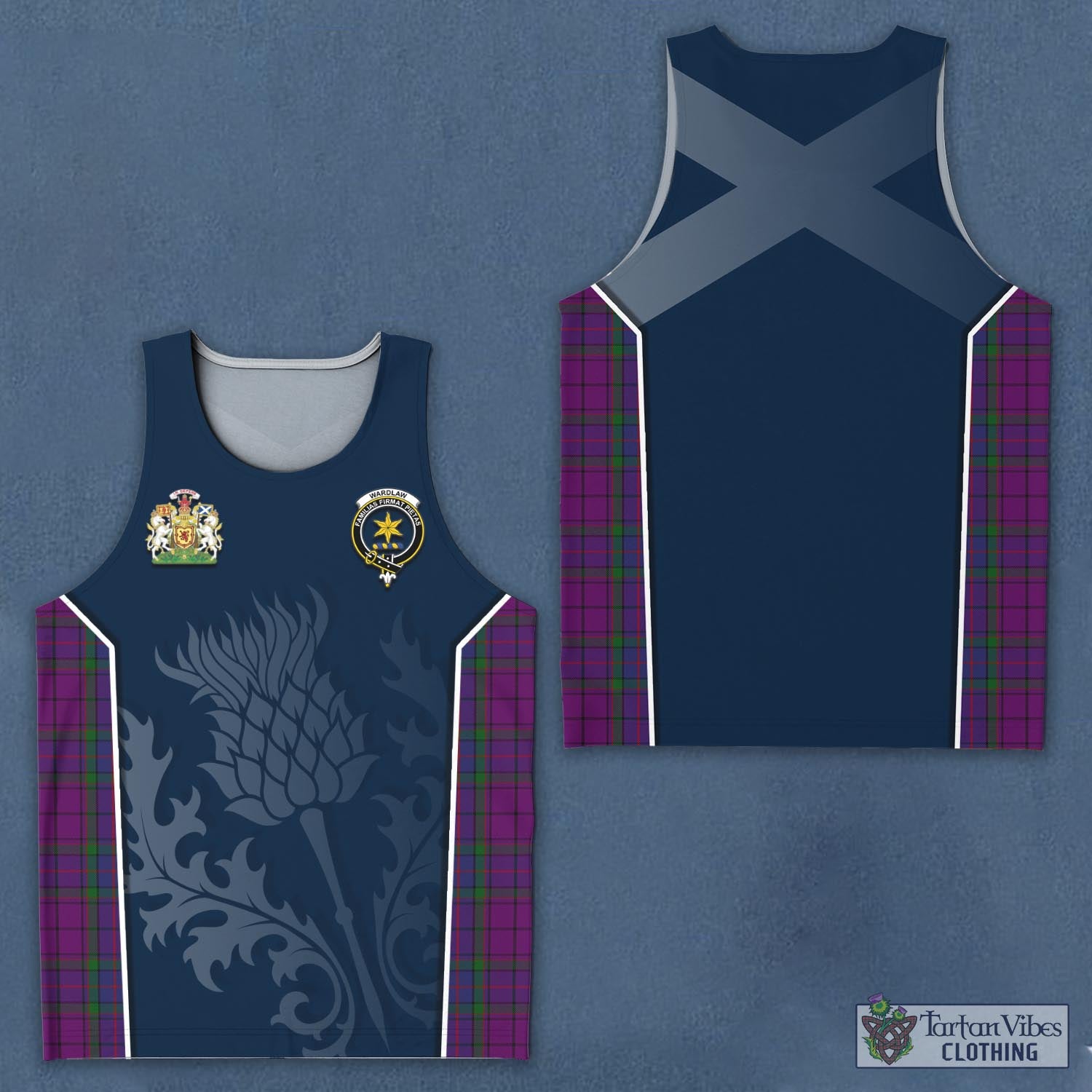 Tartan Vibes Clothing Wardlaw Tartan Men's Tanks Top with Family Crest and Scottish Thistle Vibes Sport Style