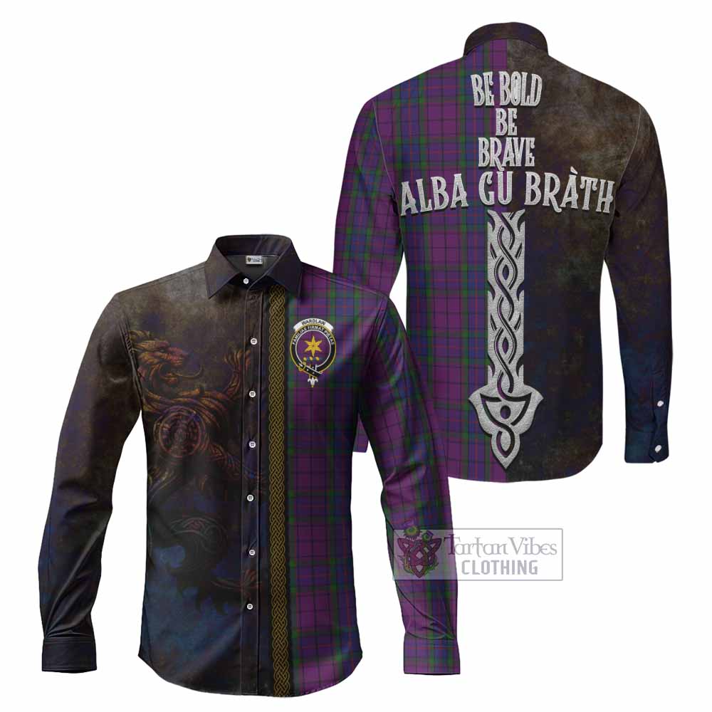 Tartan Vibes Clothing Wardlaw Tartan Family Crest Long Sleeve Button Shirt Alba Gu Brath Be Brave Lion Ancient Style