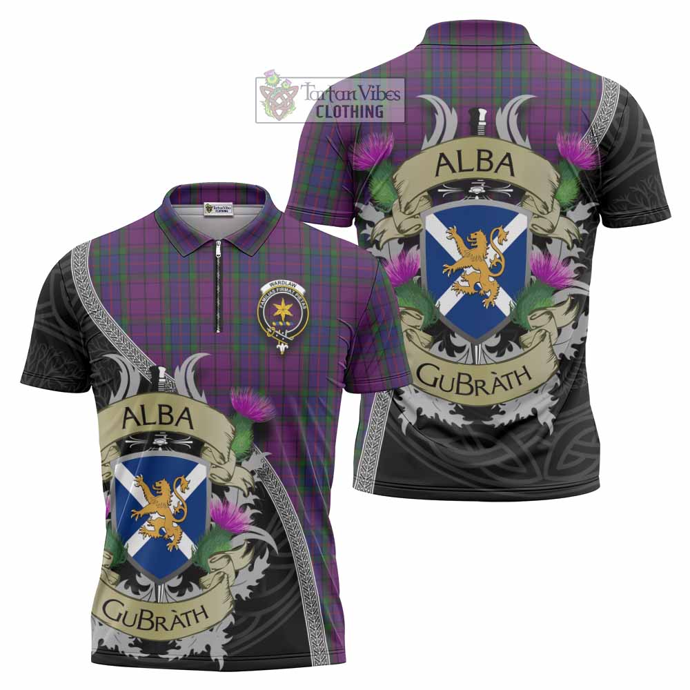 Tartan Vibes Clothing Wardlaw Tartan Family Crest Zipper Polo Shirt Lion Rampant Royal Thistle Shield Celtic Inspired