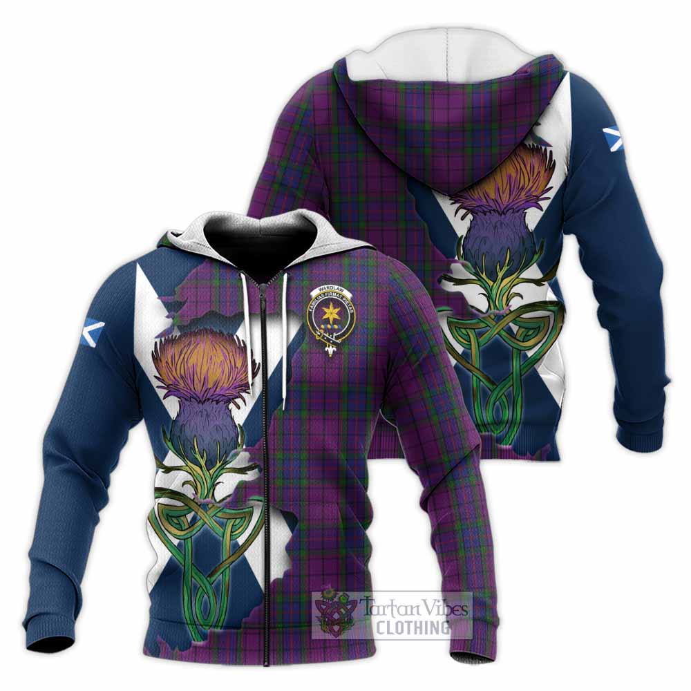 Tartan Vibes Clothing Wardlaw Tartan Family Crest Knitted Hoodie Scottish Thistle Celtic Inspired