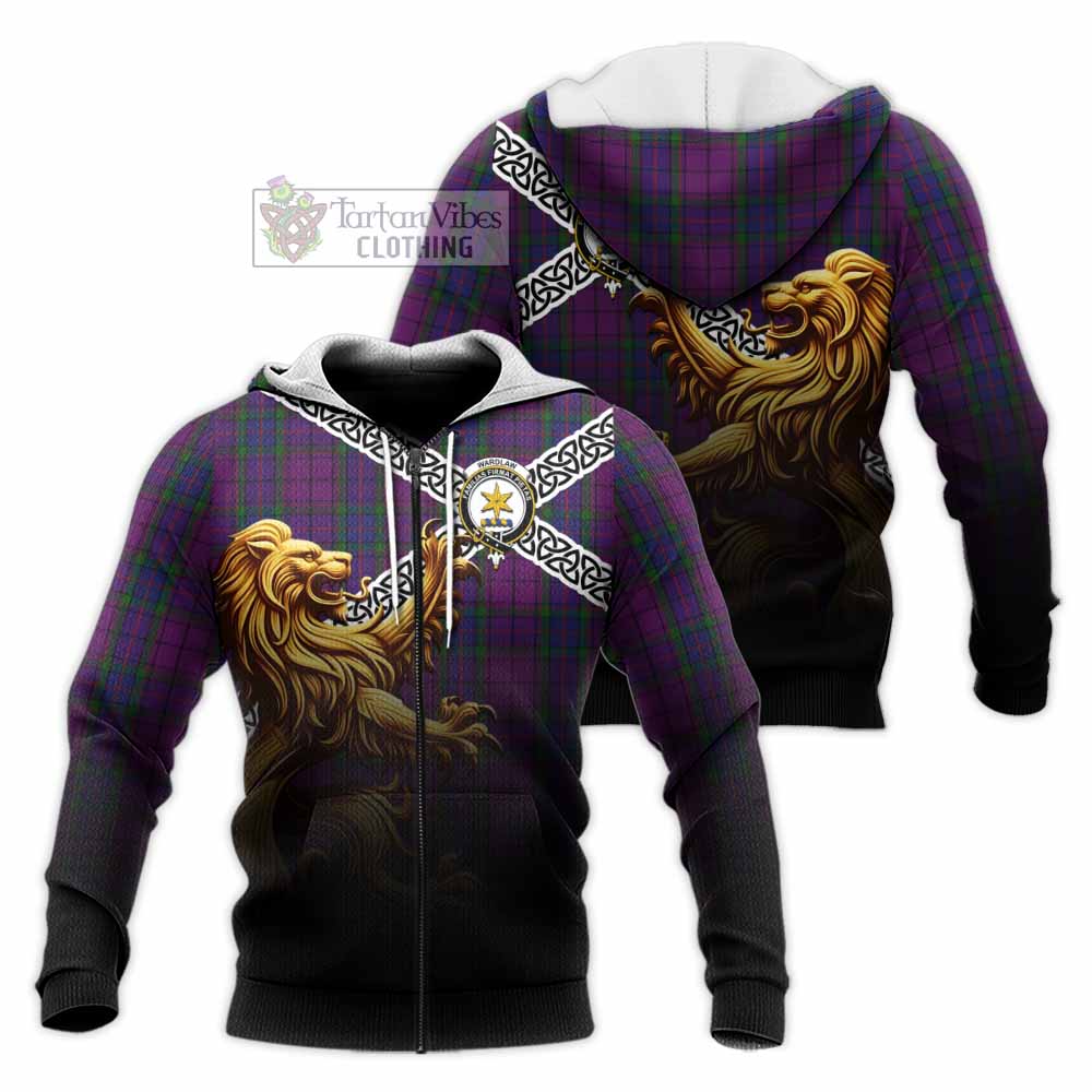 Tartan Vibes Clothing Wardlaw Crest Tartan Knitted Hoodie with Golden Lion Emblem Celtic Style