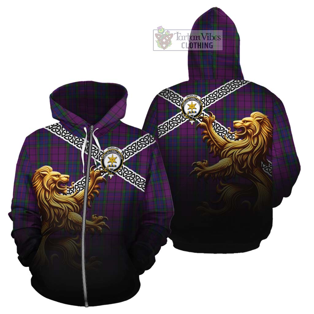 Tartan Vibes Clothing Wardlaw Crest Tartan Cotton Hoodie with Golden Lion Emblem Celtic Style