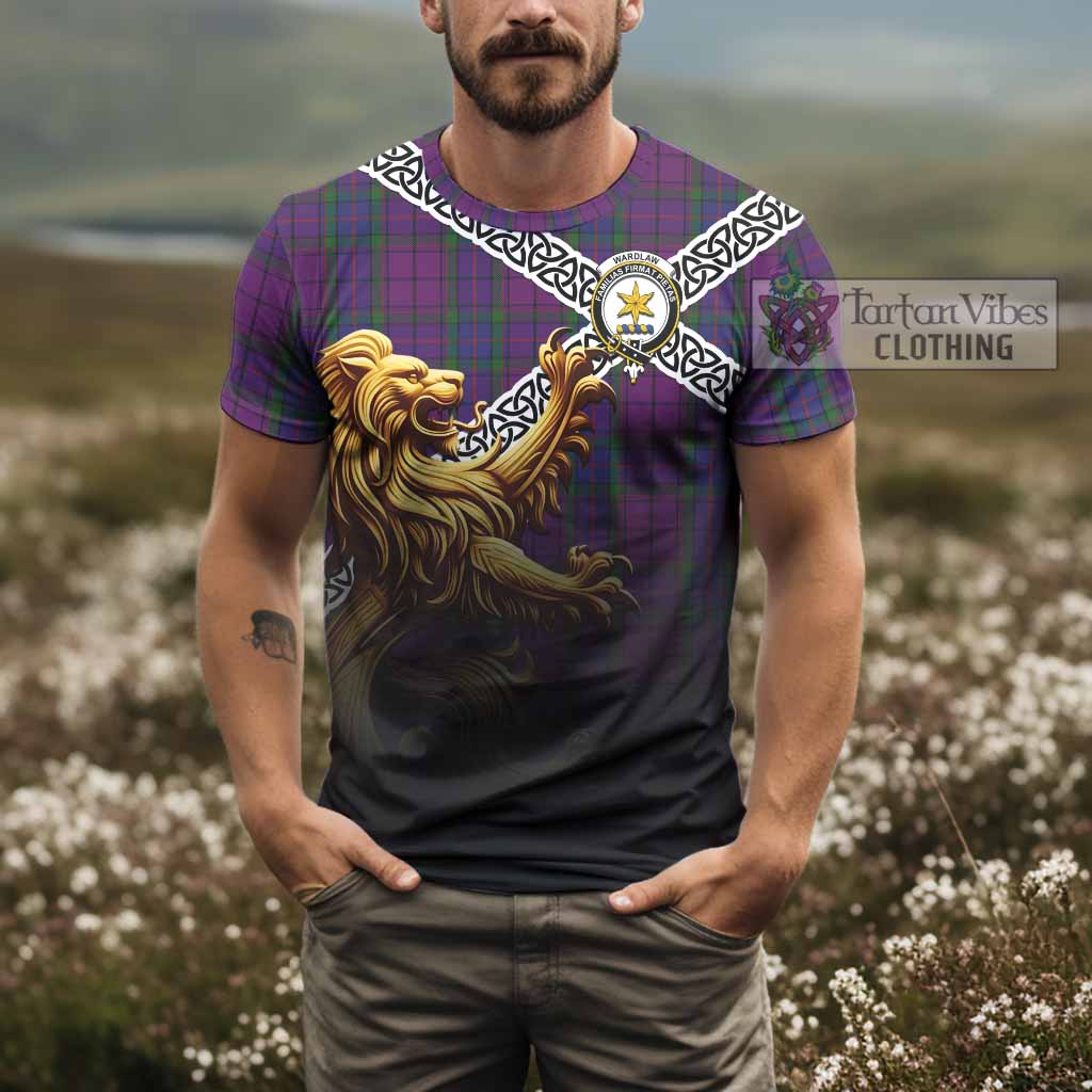 Tartan Vibes Clothing Wardlaw Crest Tartan T-Shirt with Golden Lion Emblem Celtic Style
