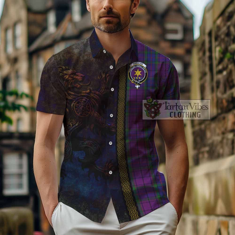 Tartan Vibes Clothing Wardlaw Tartan Family Crest Short Sleeve Button Shirt Alba Gu Brath Be Brave Lion Ancient Style