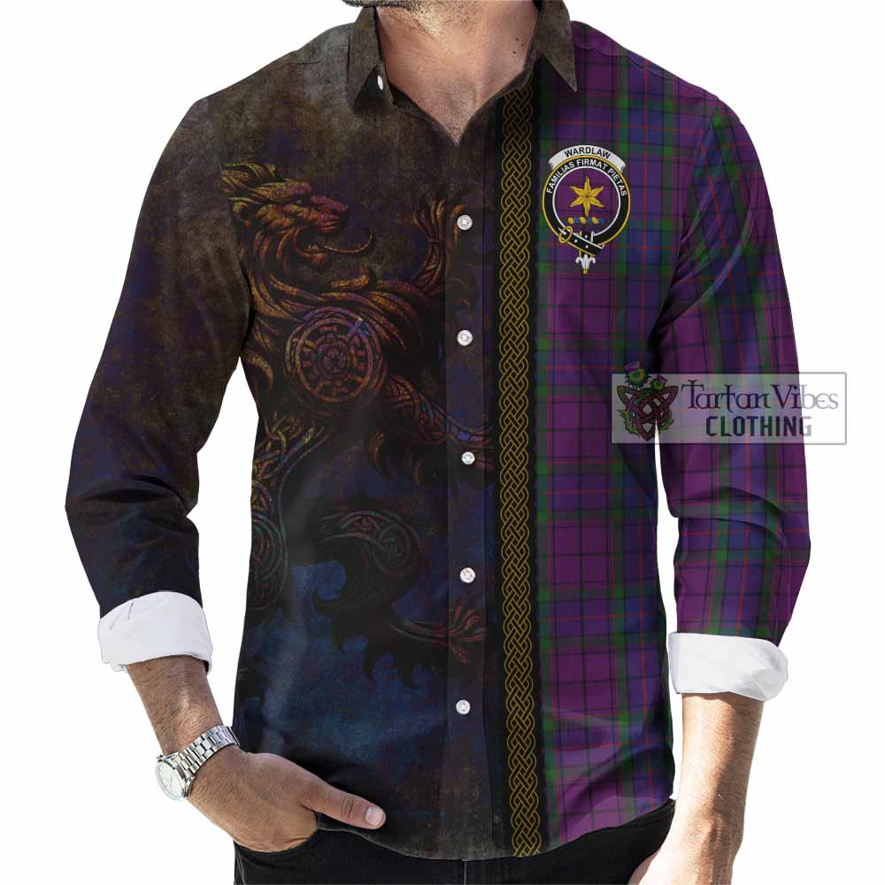 Tartan Vibes Clothing Wardlaw Tartan Family Crest Long Sleeve Button Shirt Alba Gu Brath Be Brave Lion Ancient Style