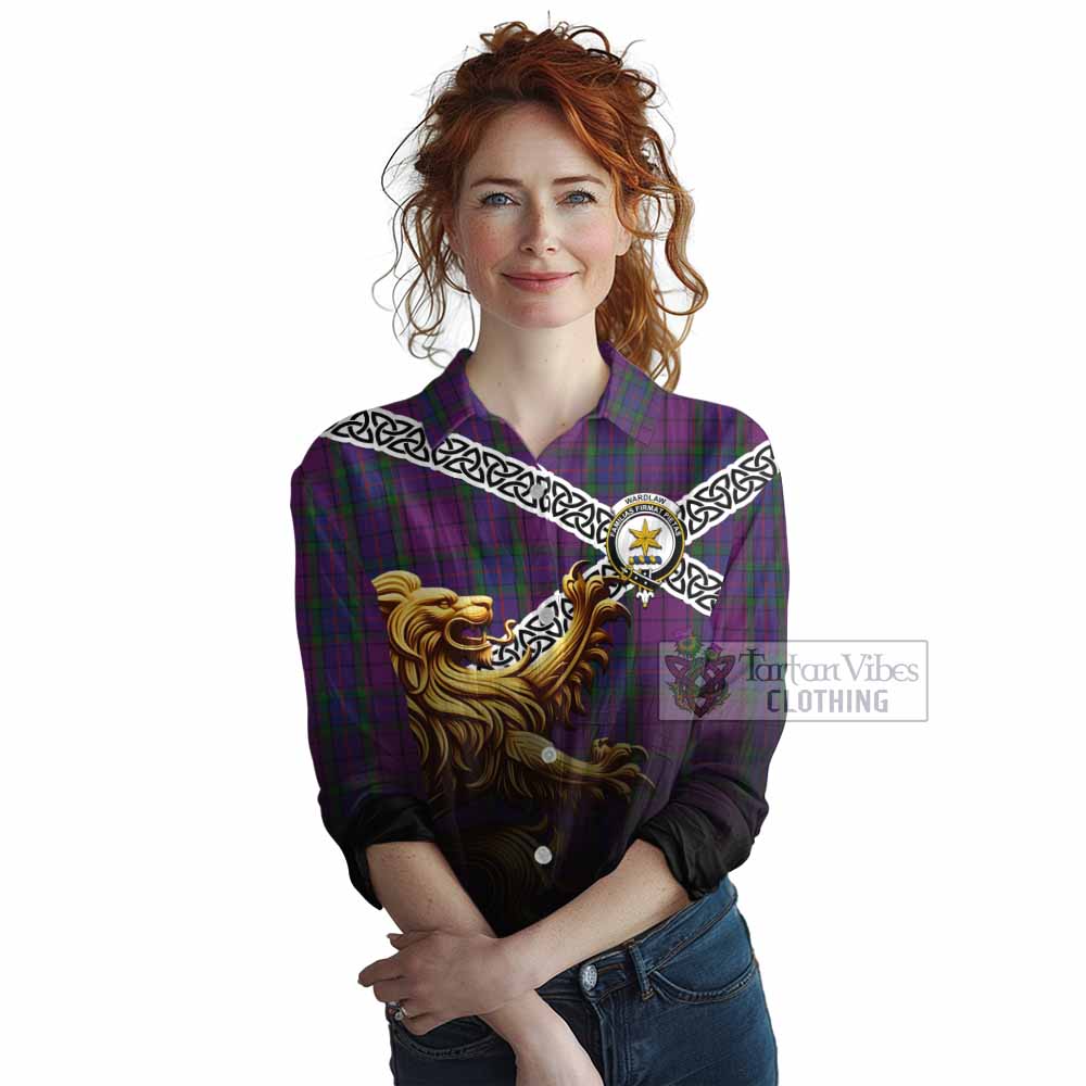 Tartan Vibes Clothing Wardlaw Crest Tartan Women's Casual Shirt with Golden Lion Emblem Celtic Style